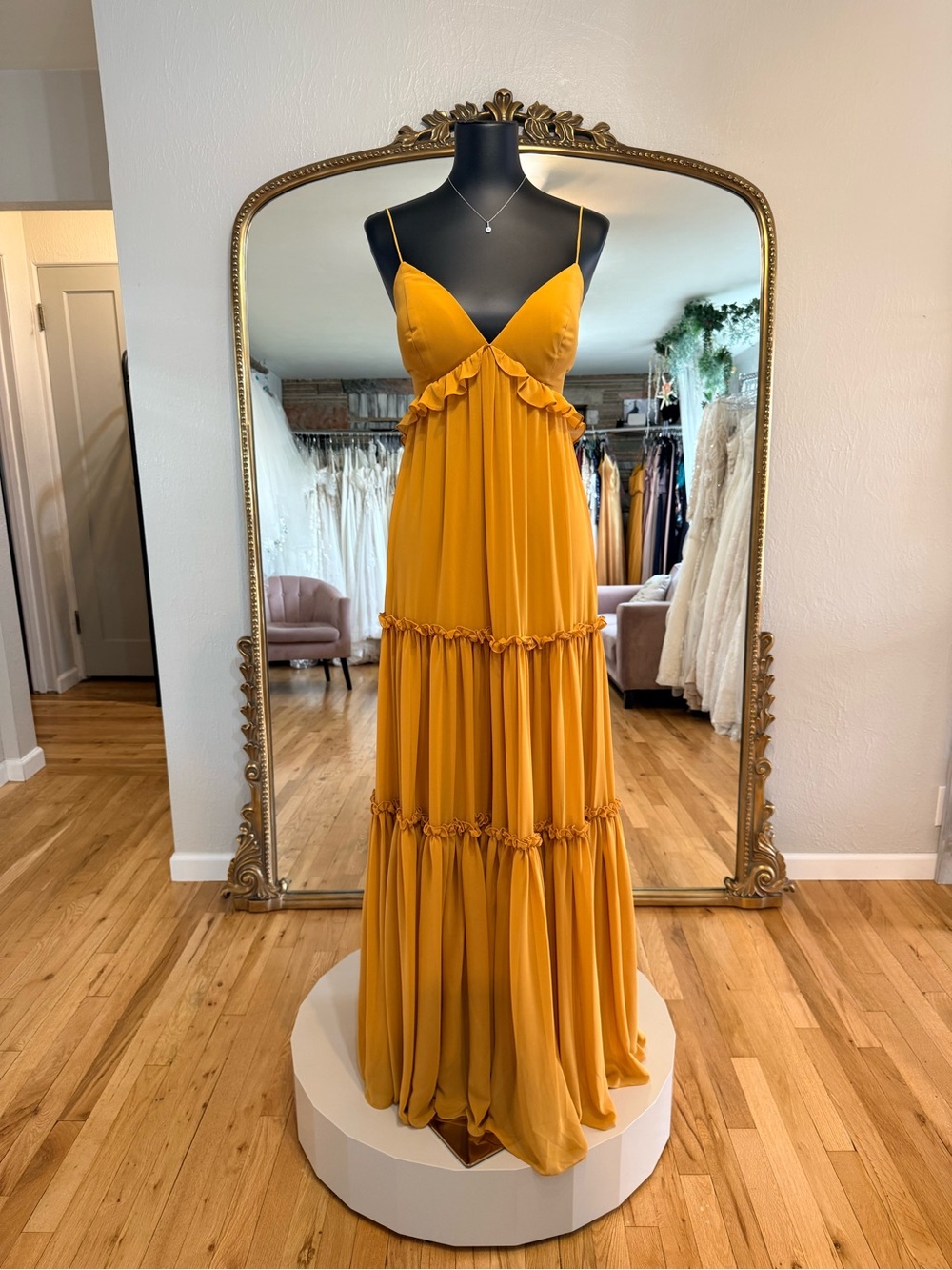 SORELLA VITA Mustard Tiered Ruffle Maxi Dress